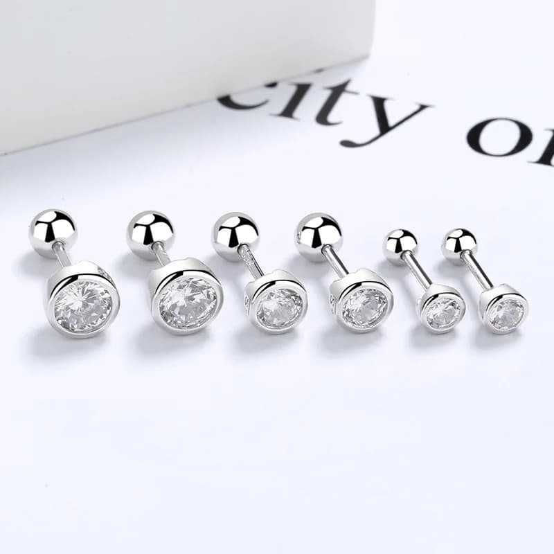 Orecchini a bottone filettati con perline rotonde in argento sterling 925, orecchini a bottone twist-off a vite da donna, semplici e alla moda