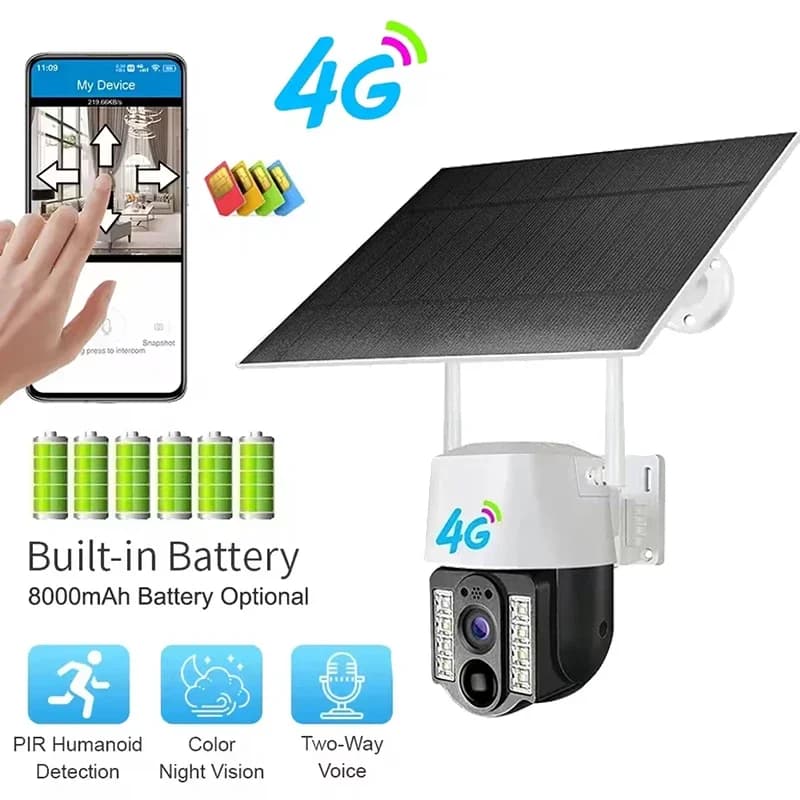 Telecamera solare 4G Sim per esterni Doppia lente PIR Rilevamento umano Telecamera wireless Alimentata a energia CCTV impermeabile Protezione di sicurezza domestica