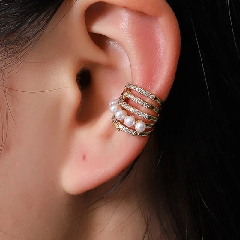 1PC Multicolor Crystal Ear Cuff Stackable C Shaped Simulated Pearl Ear Clips No Pierced Cartilage Clip Earring for Women Earcuff