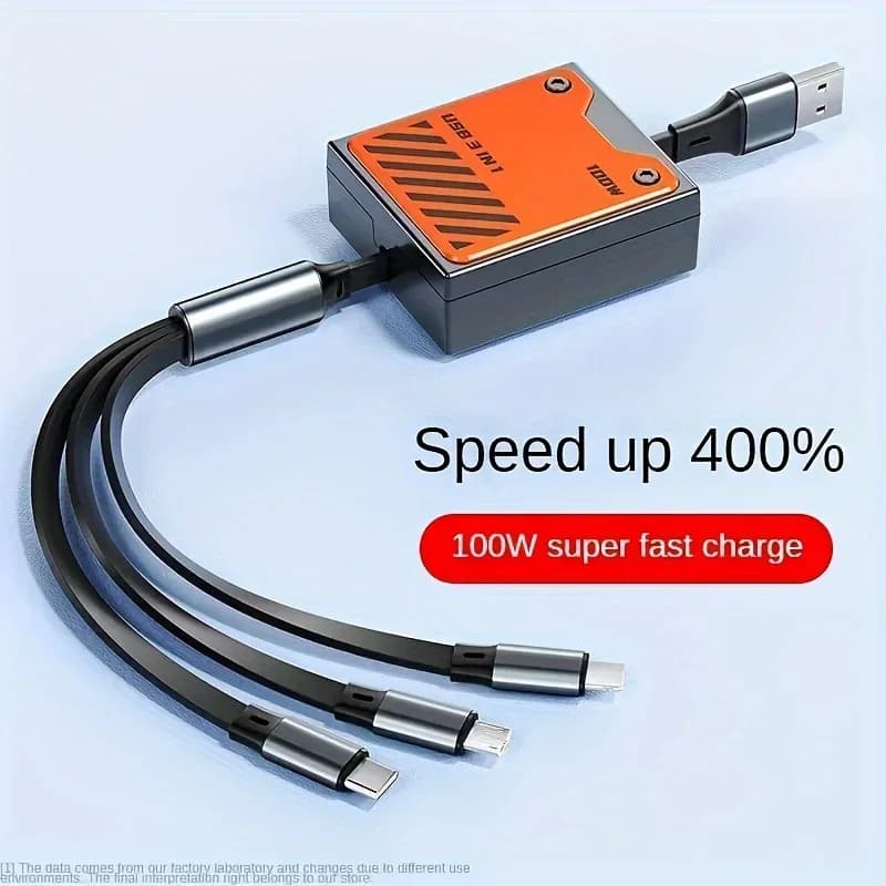 Cavo di ricarica rapido multi USB 3 in 1 Cavo di ricarica retrattile 100w tipo C per iPhone 14 13 12 11 pro Max Xiaomi Samsung