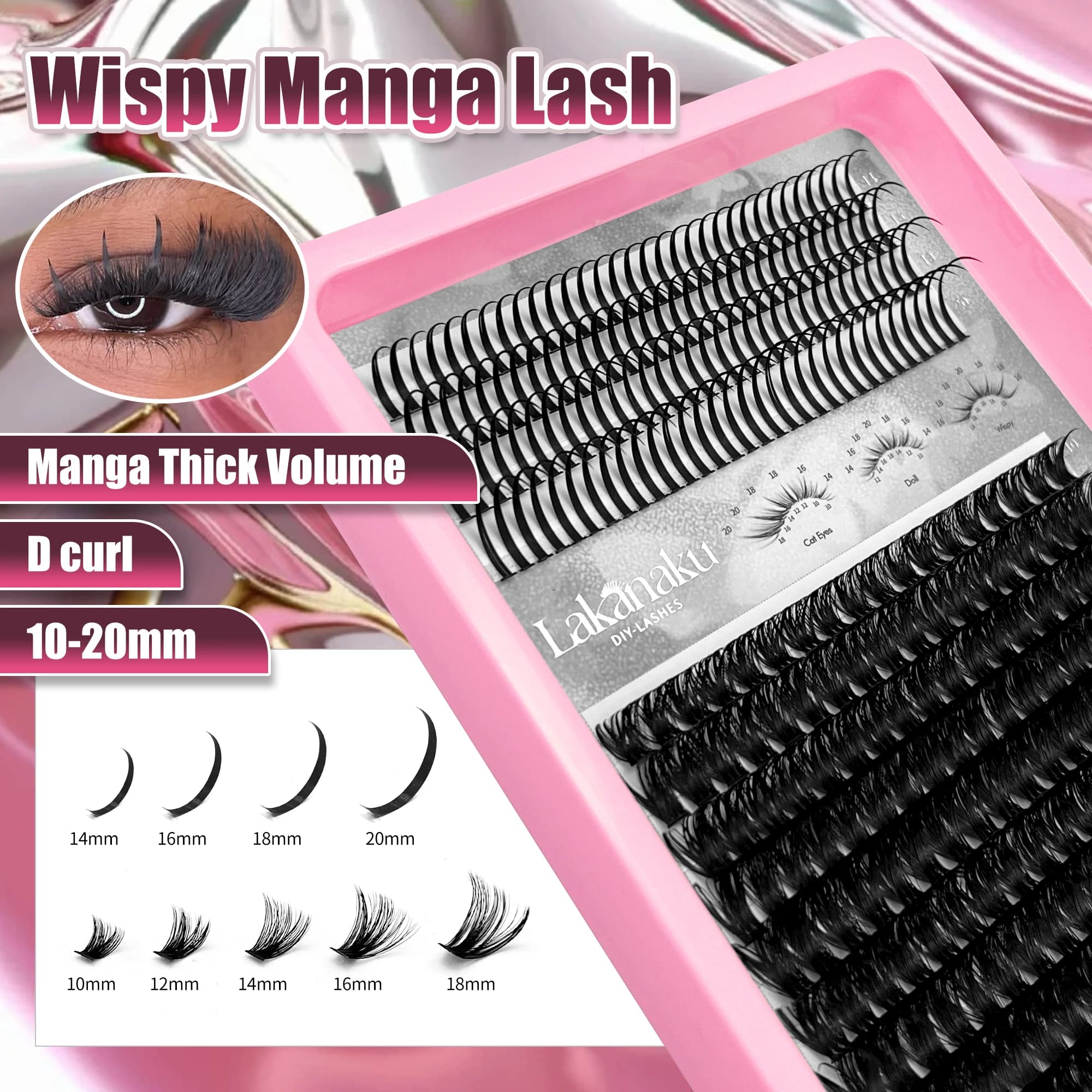 LAKANAKU finte cils volume russo ciglia finte ciuffetti manga ciglia cluster soffici cluster ciglia lanugine con punte e fondo