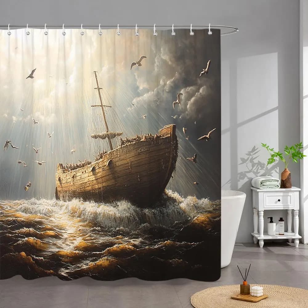 Tenda da doccia impermeabile resistente al muffa Sunlight Shipwreck - Design drammatico per un'esperienza ispiratrice dell'arredamento del bagno