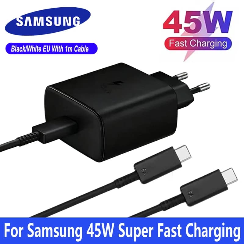 Caricabatterie Originale SAMSUNG 45W Super Veloce PD con Adattatore EU per Galaxy S26 S25 Edge S24 Ultra S23 S22 M55s Tab S10+ A11+ A56 A57