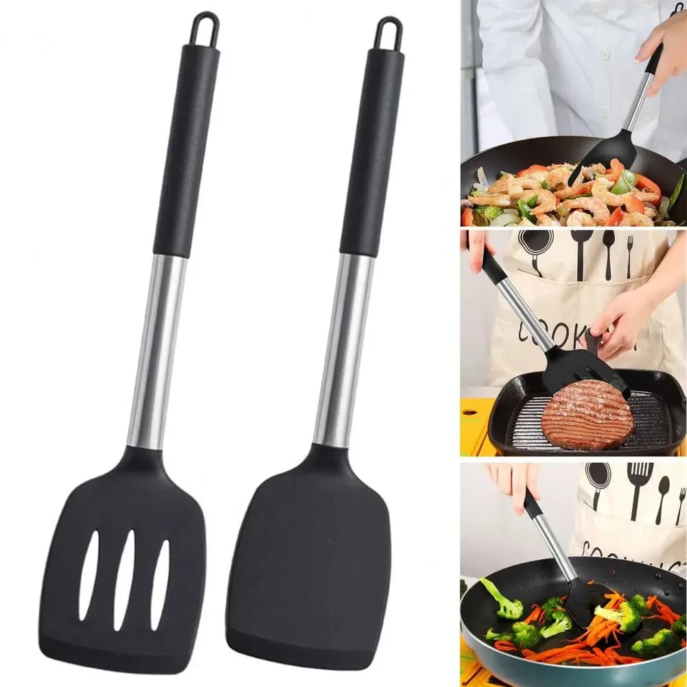 Set di 2 Spatole da Cucina in Silicone Antiaderente, Resistenti al Calore, per Bistecche e Pancake, Utensili da Cucina