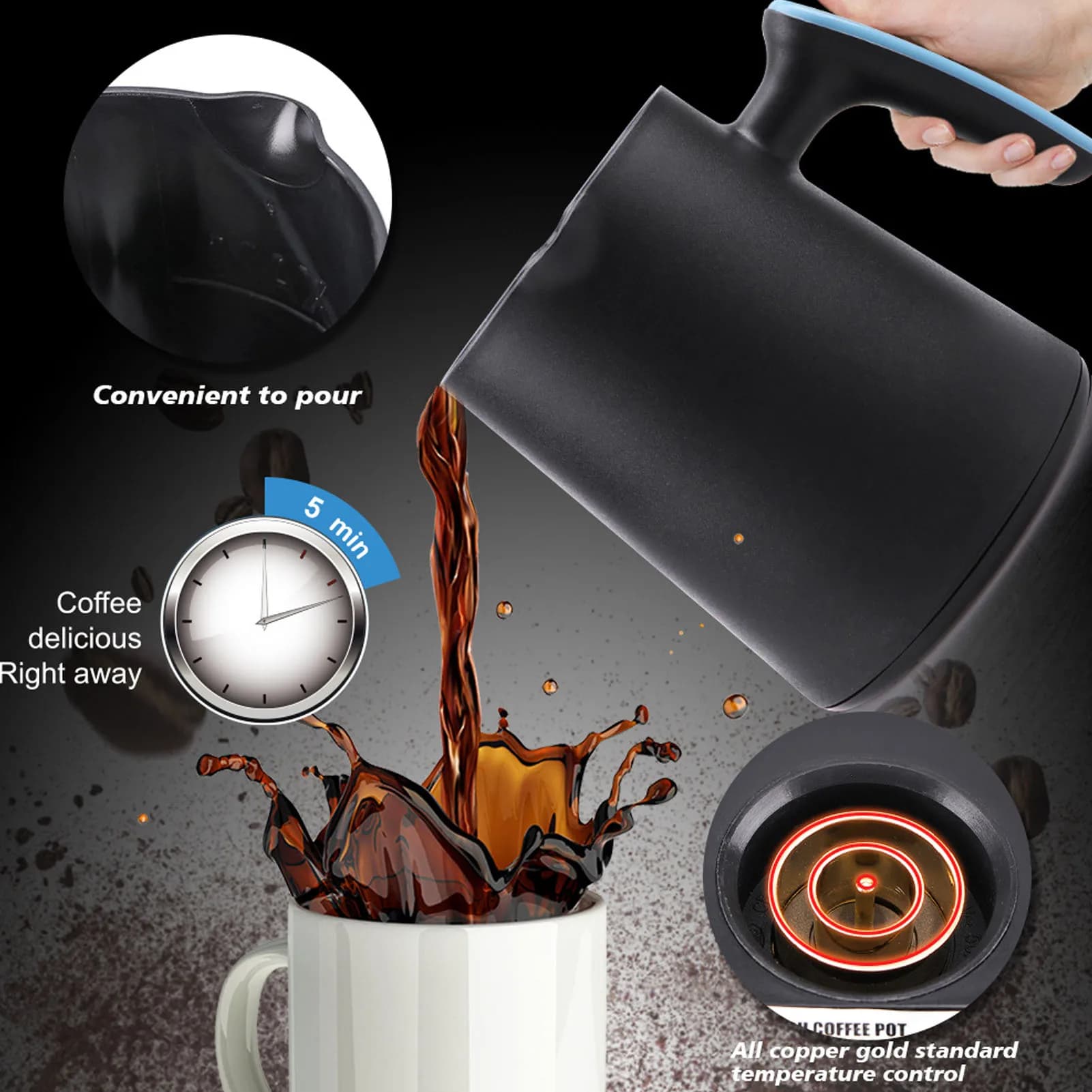 Caffettiera Elettrica Termica in Acciaio Inox da 500ml per Ufficio e Casa 220V