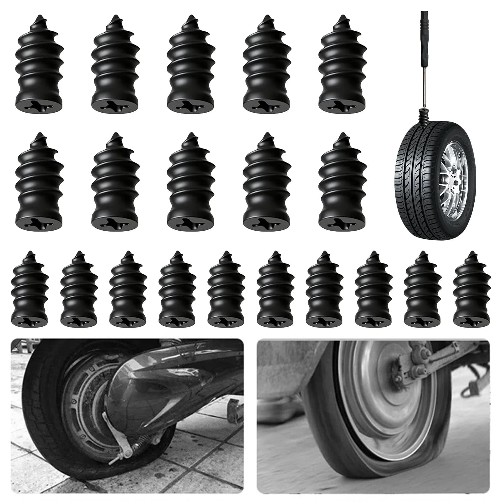 10/100 Pezzi Chiodi per Riparazione Pneumatici Auto e Moto, Attrezzi per Riparazione Forature di Camion, Scooter e Biciclette, Accessori in Gomma e Metallo