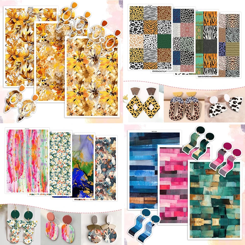 Leopard Spot Doodle Polymer Clay Transfer Paper Water Soluble Disposable Stickers Autumn Floral Pattern for DIY Earring Jewelry