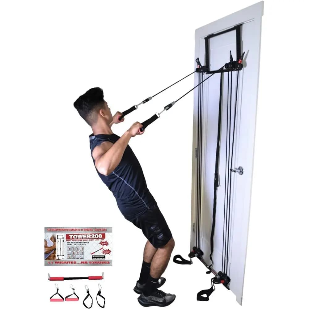 Full Gym Tower for Home with Door Traction Bar, Elastic Bands and Body Building Equipment for Men and Women