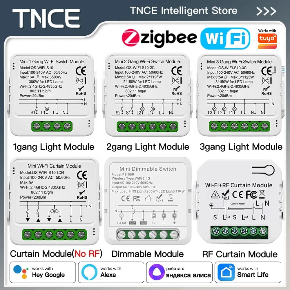 TNCE Tuya Switch Light Curtain Dimmer WIFI Zigbee, Modulo Smart DIY MINI, Interruttore per Motore Tapparelle, controllo vocale Alexa Google Home