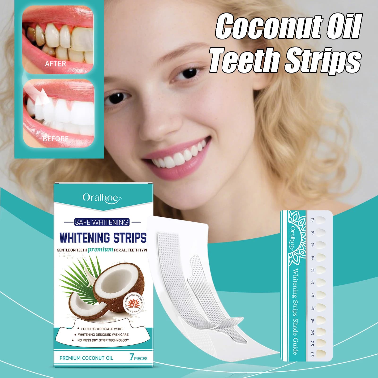 Coconut Oil Teeth Strips Easily Removes Teeth Spots Yellow Tooths Long-Term Fresh Food Oral Hygiene Coconut Teeth Strips