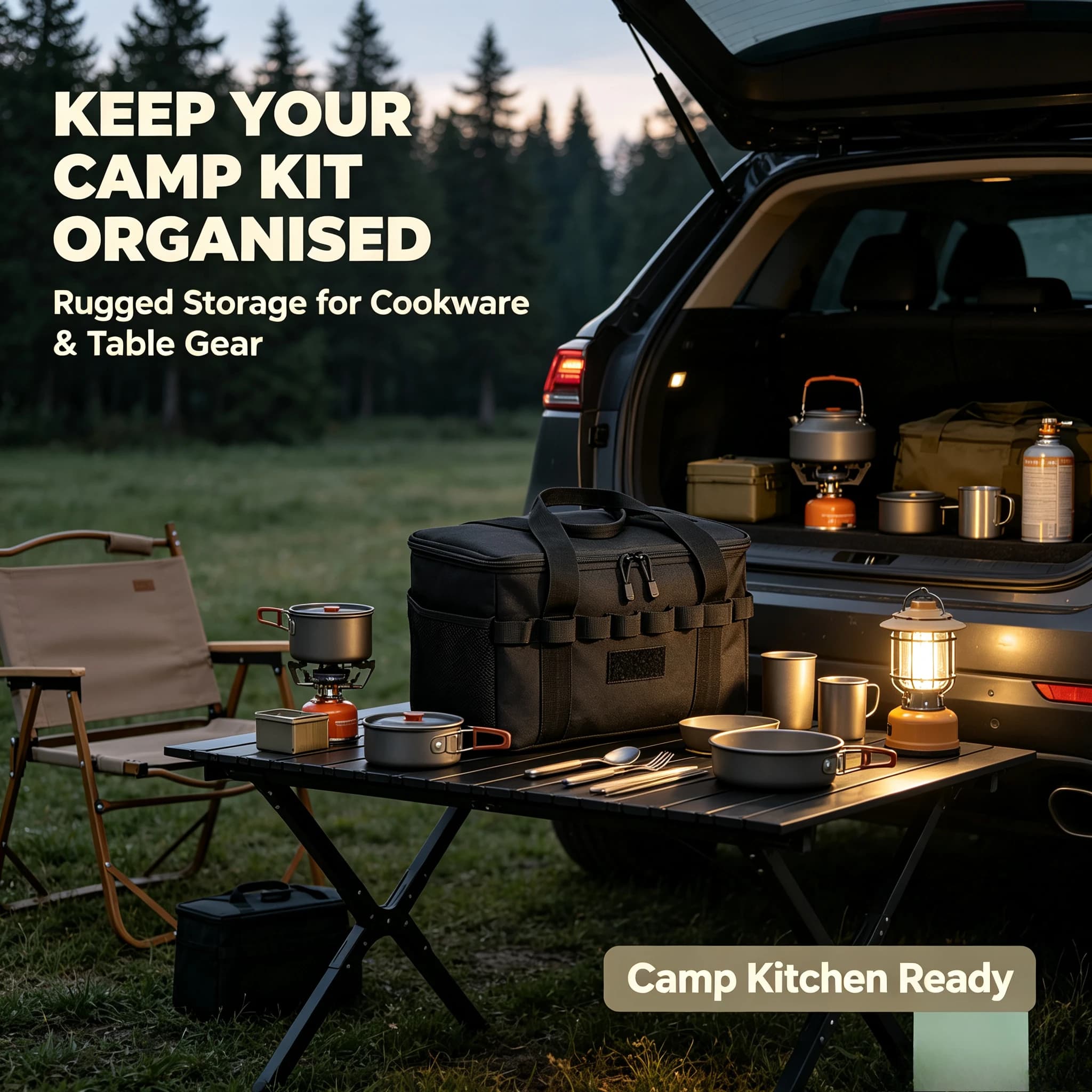 Large Capacity Camping Storage Bag Portable Tactical Organizer for Gas Stove Canister Cookware Picnic Outdoor Travel Gear