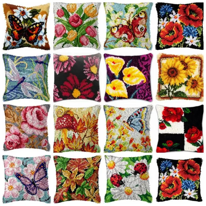 Flowers Plant Latch Hook Kit Knot Pillow Package Cartoon Embroidery Latch Hook Kit Cushion Pillowcase Kussen Set For Needlework