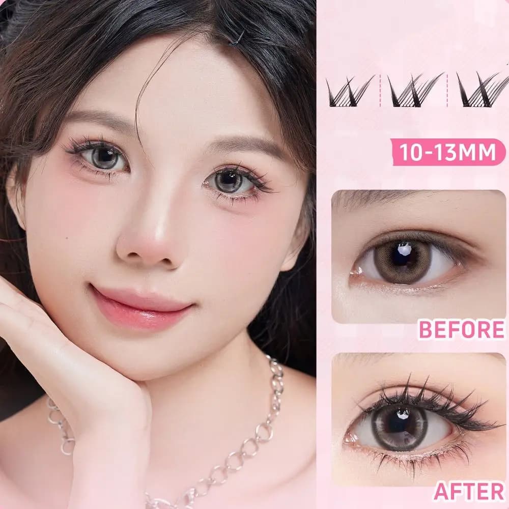 Ciglia Finte Adesive Riutilizzabili a Ciuffetti, Lunga Durata, Senza Colla, per Donna/Ragazza - Ideali per il Trucco Fai-da-te