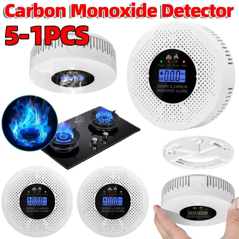 1-5 Pezzi Rilevatore di Fumo e Monossido di Carbonio a Batteria, Allarme Antincendio 2 in 1 con Display LCD per Casa, Appartamento, Cucina