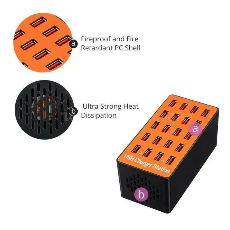 Caricatore USB Intelligente con 20 Porte Rosso 16A Adattatore di Alimentazione da Scrivania con Identificazione Efficiente dei Dispositivi Caricatore USB Sicuro per Casa e Viaggio