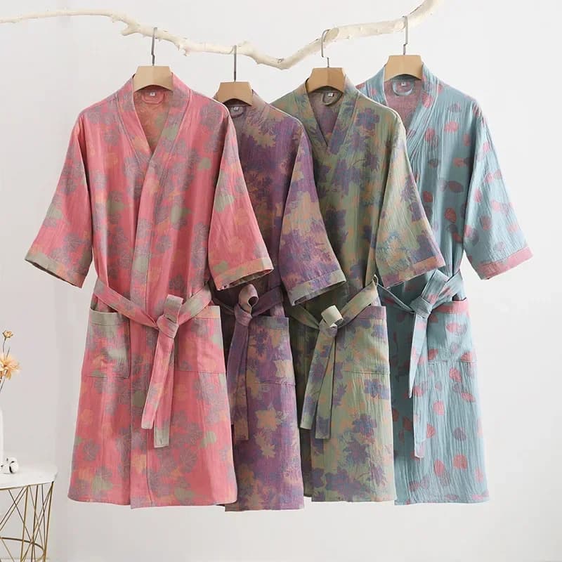 Accappatoio in cotone per coppie Primavera ed estate Pigiama a maniche corte stile sottile Abbigliamento Donna Accappatoi assorbenti e ad asciugatura rapida