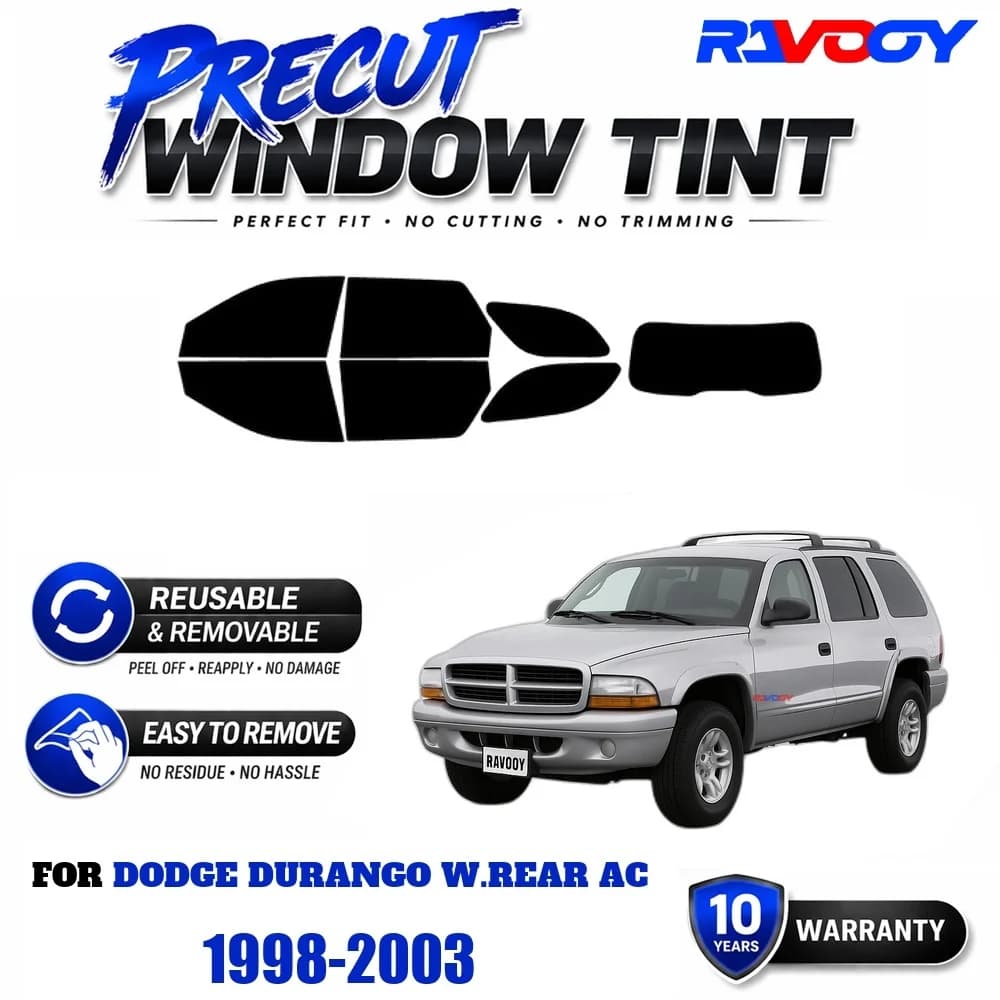 RAVOOY Precut Window Tint, Reusable Removable EPU Film, Custom Fit for Dodge Durango w.Rear AC 1998-2003, UV Heat Protection
