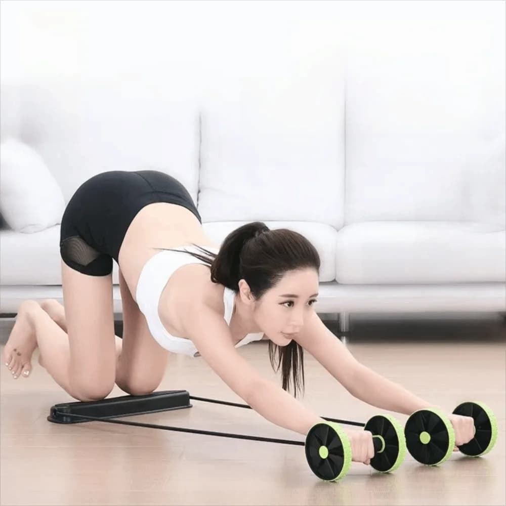 Double Roller Abdominal Muscle Trainer Resistance Bands Pull Rope Abdominal Wheel No Noise Knee Mat Ab Roller Fitness Training