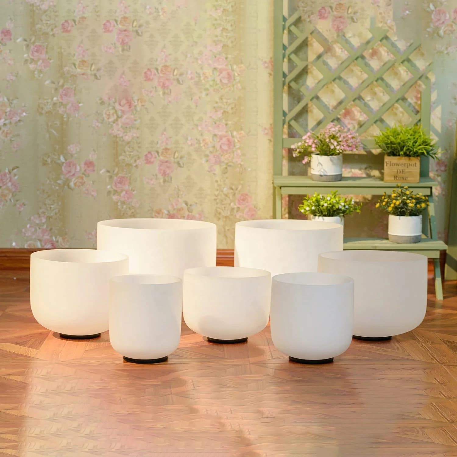 8-14 Inch Large Frosted Quartz Crystal Singing Bowls Chakra Set Of 7 Pcs For Yoga Sound Healing