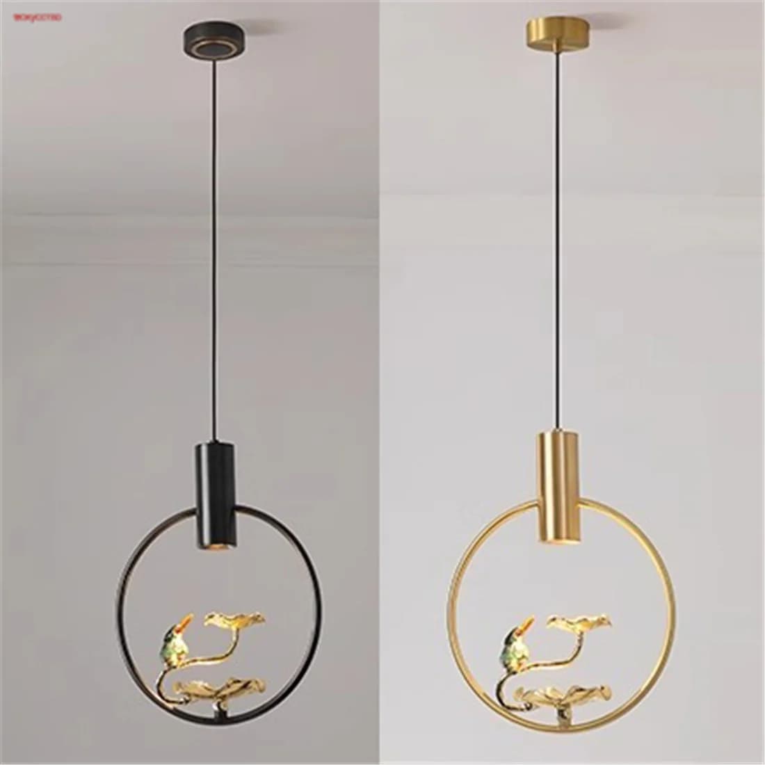 Anello di foglie di uccello in rame rurale del sud-est asiatico Lampadario a led Ristorante Tavolo da pranzo Cucina Paese Loft Decor Illuminazione a sospensione