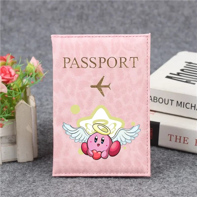 Kirbys Airplane Passport Cover Case per donna, portafoglio Kawaii, porta carte di credito, accessori protettivi per passaporto da viaggio