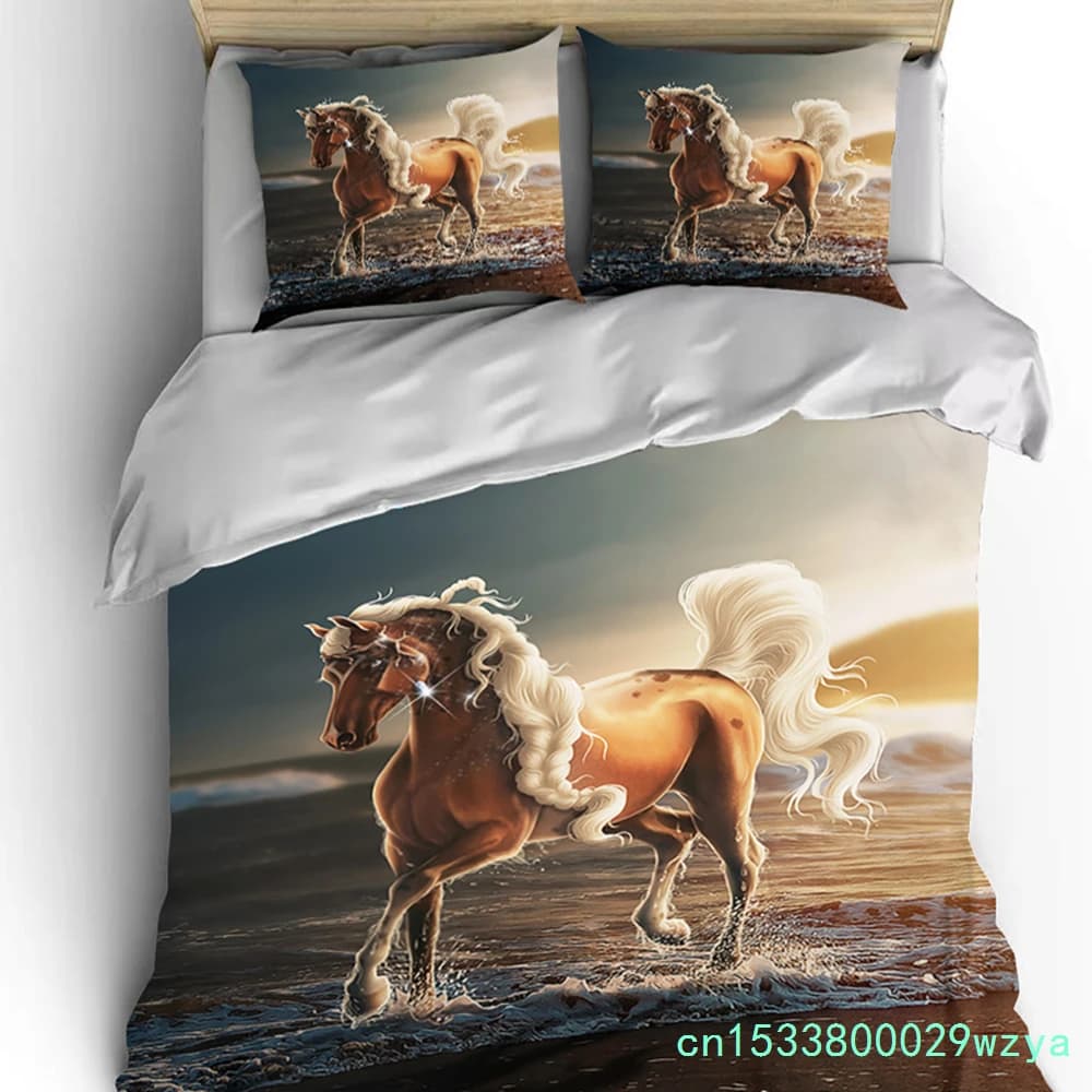 Mid Century Stallion King Size Double Bed Adult Bedding Set Microfiber Or Polyester Comforter Set 3 Piece Printed Patterns