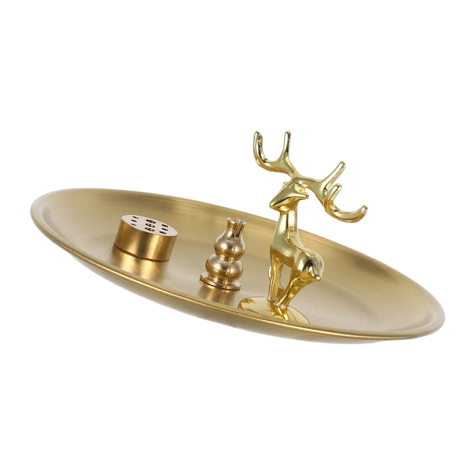 Set di 1 bruciatore in ottone con supporto in lega di zinco per incenso a bastoncino, a cono e a spirale, per interni ed esterni, decorazione per meditazione, vassoio raccogli cenere in metallo