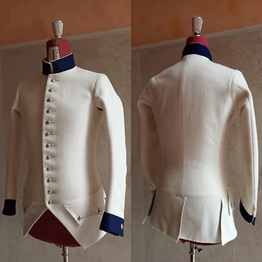 Costume militare da ufficiale Napoleone della rivoluzione francese 1747s Cappotto bianco Giacca vittoriana medievale da uomo