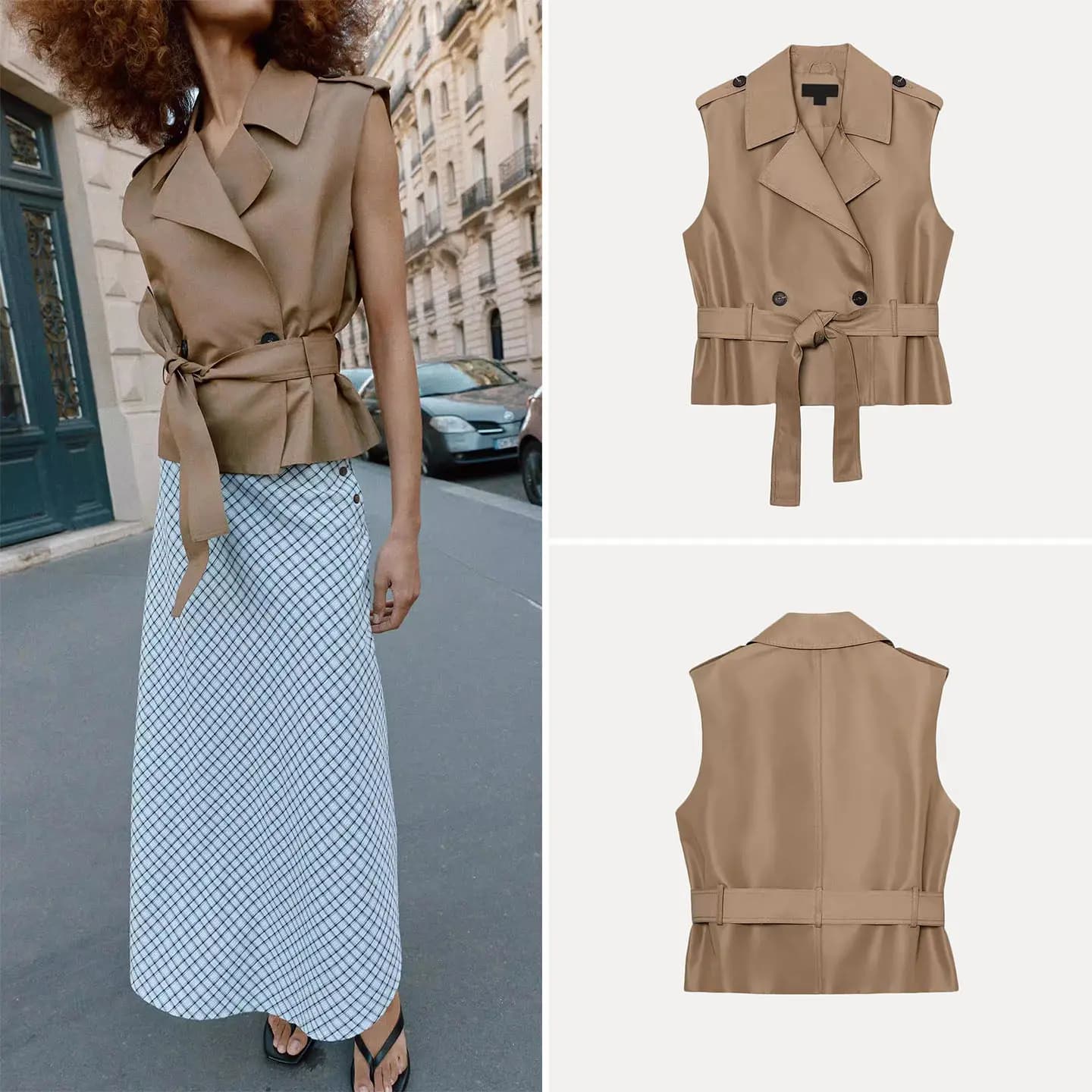 Gilet Donna Senza Maniche Doppiopetto con Cintura e Colletto Risvoltato, Stile Coordinato, Collezione Primavera 2026, Marca ZADATA