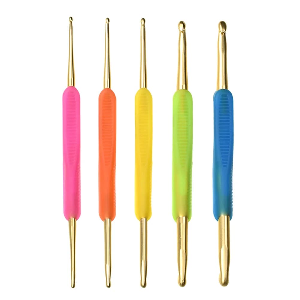 5Pcs Non-Stick Crochet Hook Set Tpr Rubber Grip Aluminum Lightweight Smooth Glide Hooks Longer Shaft for Beginners Advanced