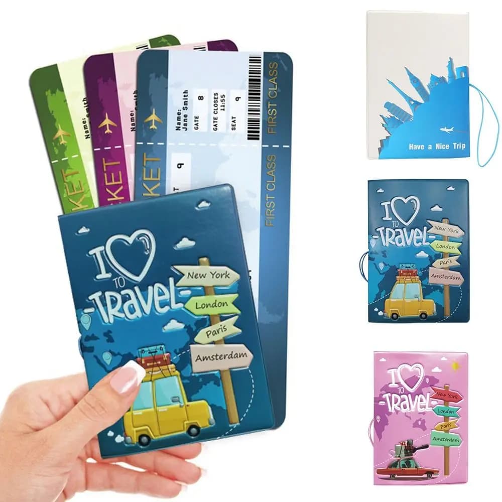 Porta Passaporto in Pelle con Stampa Fantasia, Borsa Multifunzione per Certificati di Imbarco Aereo, Porta Biglietti e Porta Carte
