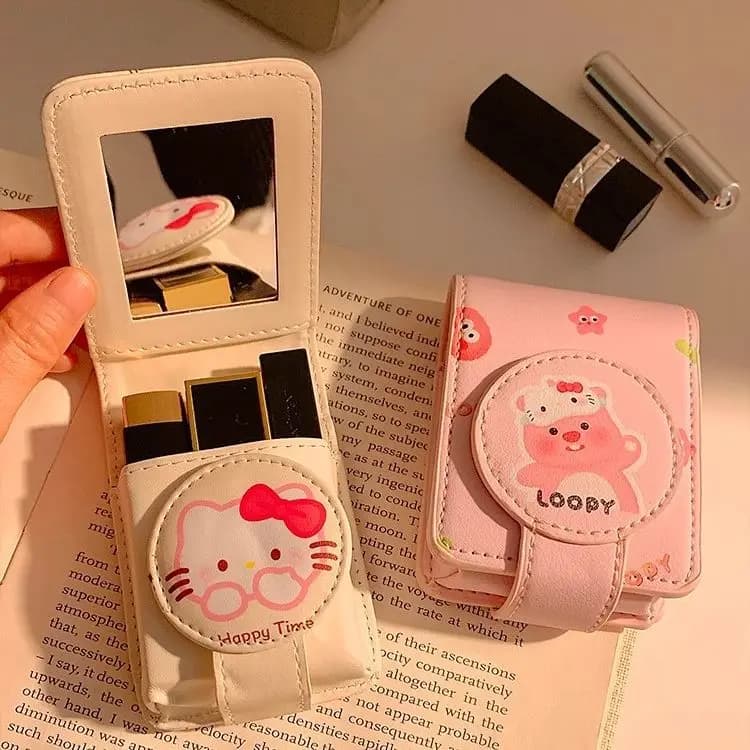Sanrio Hello Kitty Lipstick Organizer Bag Portable Cosmetic Case with Mirror Hellokitty Anime Makeup Case Gifts for Girlfriend