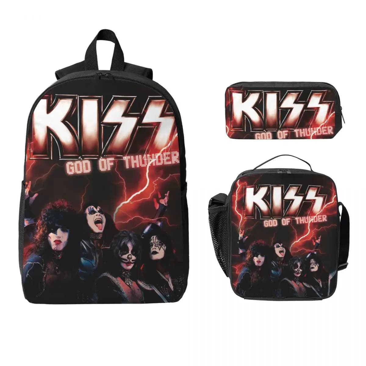 3Pcs Kiss Band School bags Set for Boy Girl Music Pencil Boxes Backpack Sets with Lunch Box For School Students Knapsack