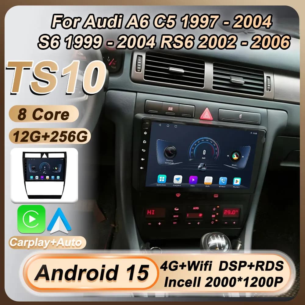 Autoradio Per Audi A6 C5 1997-2004 S6 1999 - 2004 RS6 2002 - 2006 Wireless Carplay Auto Autoradio Android 15 Touch Screen GPS 4G