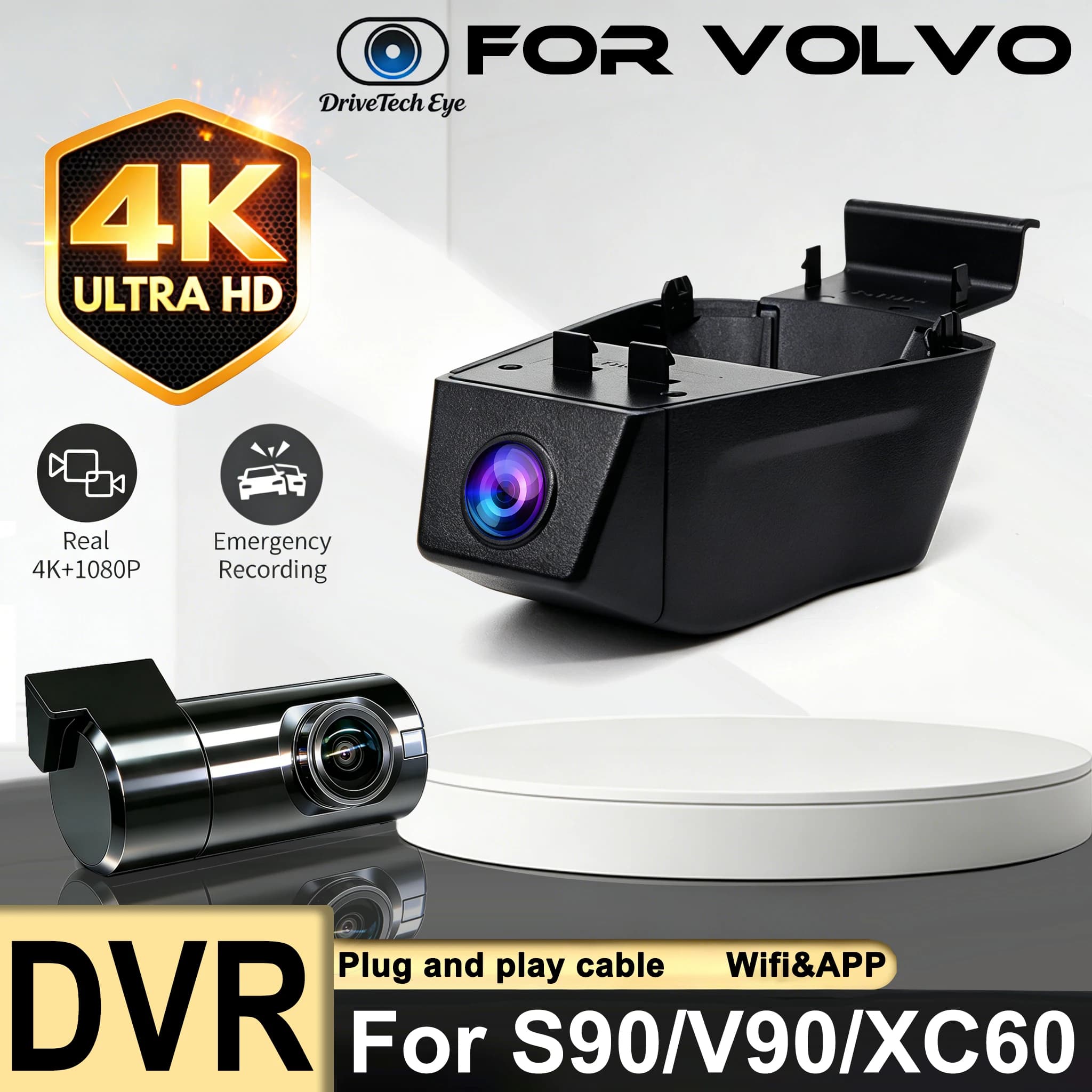 New! Car DVR For Volvo S90 V90 XC60 2022 2023 2024 2025 Dash Cam,Plug and Play Dashcam Dash Cam 4K Camera for Car