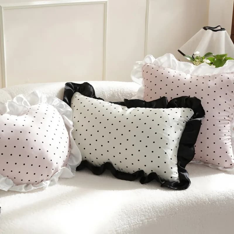 Federa per cuscino country francese Fodera per cuscino con volant a pois floreali Federa per cuscino lombare Boho Divano Schienale Arredamento camera da letto Accenti in cotone