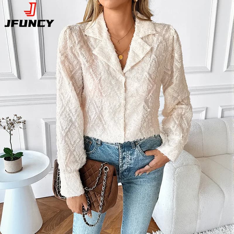 Camicie eleganti da donna eleganti abbottonate a maniche lunghe con colletto da lavoro, top da ufficio per camicette da cocktail party per appuntamenti serali