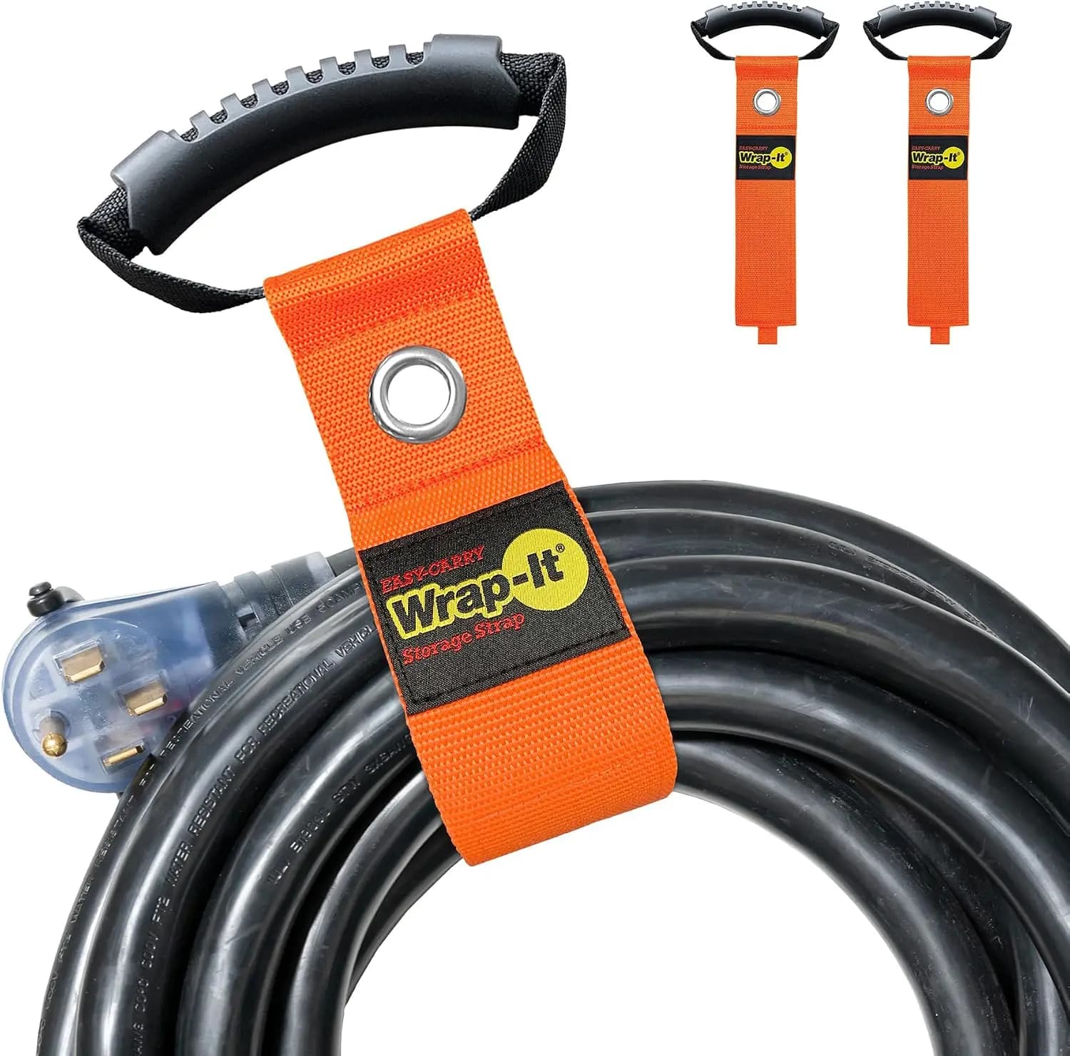 22" Storage Straps 2-Pack Blaze Orange with Grommet - Heavy Duty Cord & Hose Organizer for Garage, Garden