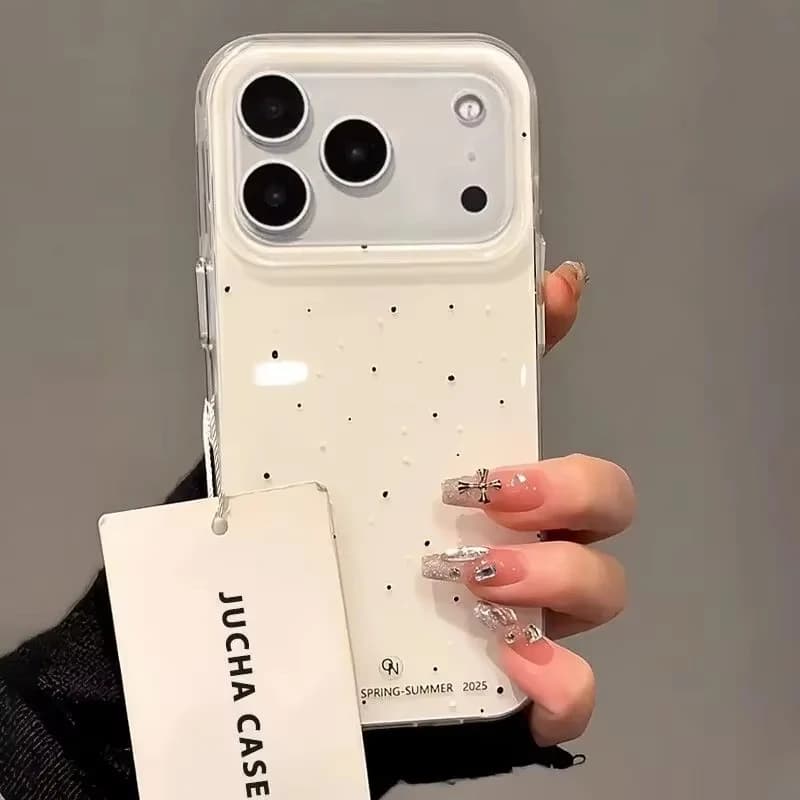 Simple Korean-Style White splatter Polka Dots Phone Case For iPhone 17 AIR 16 15 14 13 12 11 PRO MAX PLUS Niche Y2K Cover