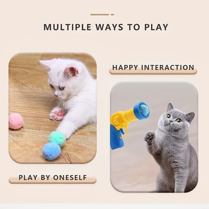 Cat Toys Interactive Launch Training Toy For Pet Kitten Creative Mini Shooting Gun Games Stretch Plush Ball Toys Pet Supplies