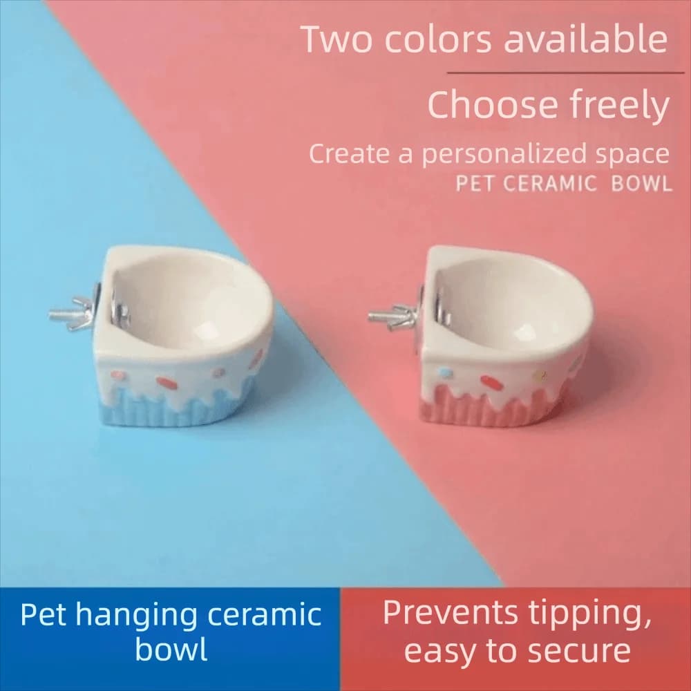 Mini Hanging Ceramic Hamster Food Bowl Large Capacity Fixed Bowl Automatic Feeder Durable Easy To Clean Small Pets Feeding Bowl