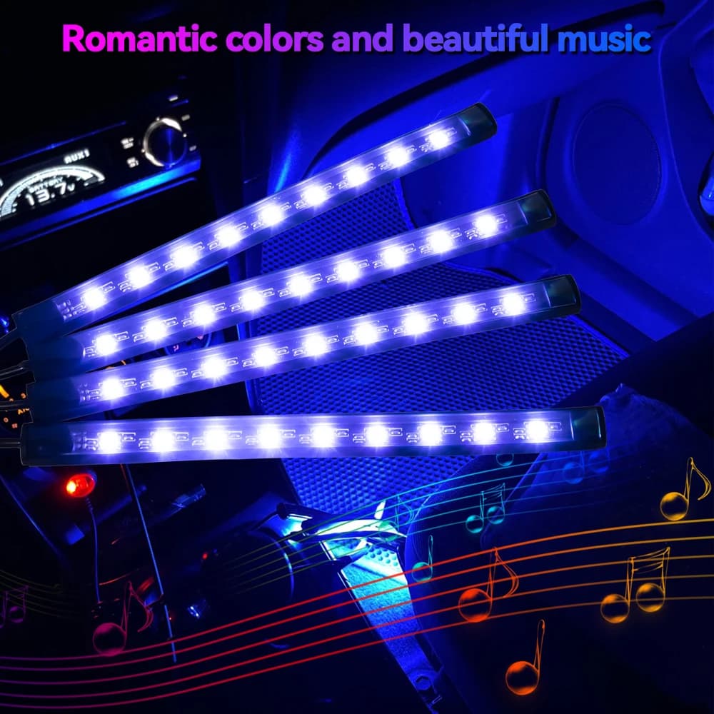 Luci Ambientali per Auto a 48/72 LED con USB, Telecomando Wireless, Controllo App Musicale, Lampade Decorative RGB per Atmosfera Auto