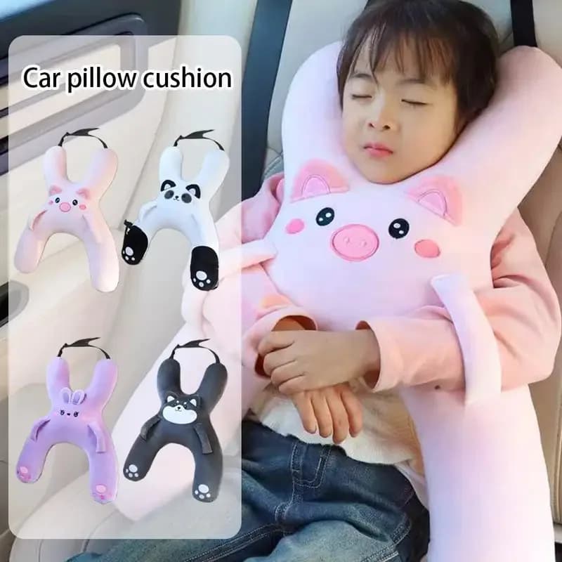 Set di Cuscini per Auto a Forma di Cartone Animato, Cuscino per Bambini Rimovibile, Comodo e Traspirante, Supporto Lombare e Poggiatesta