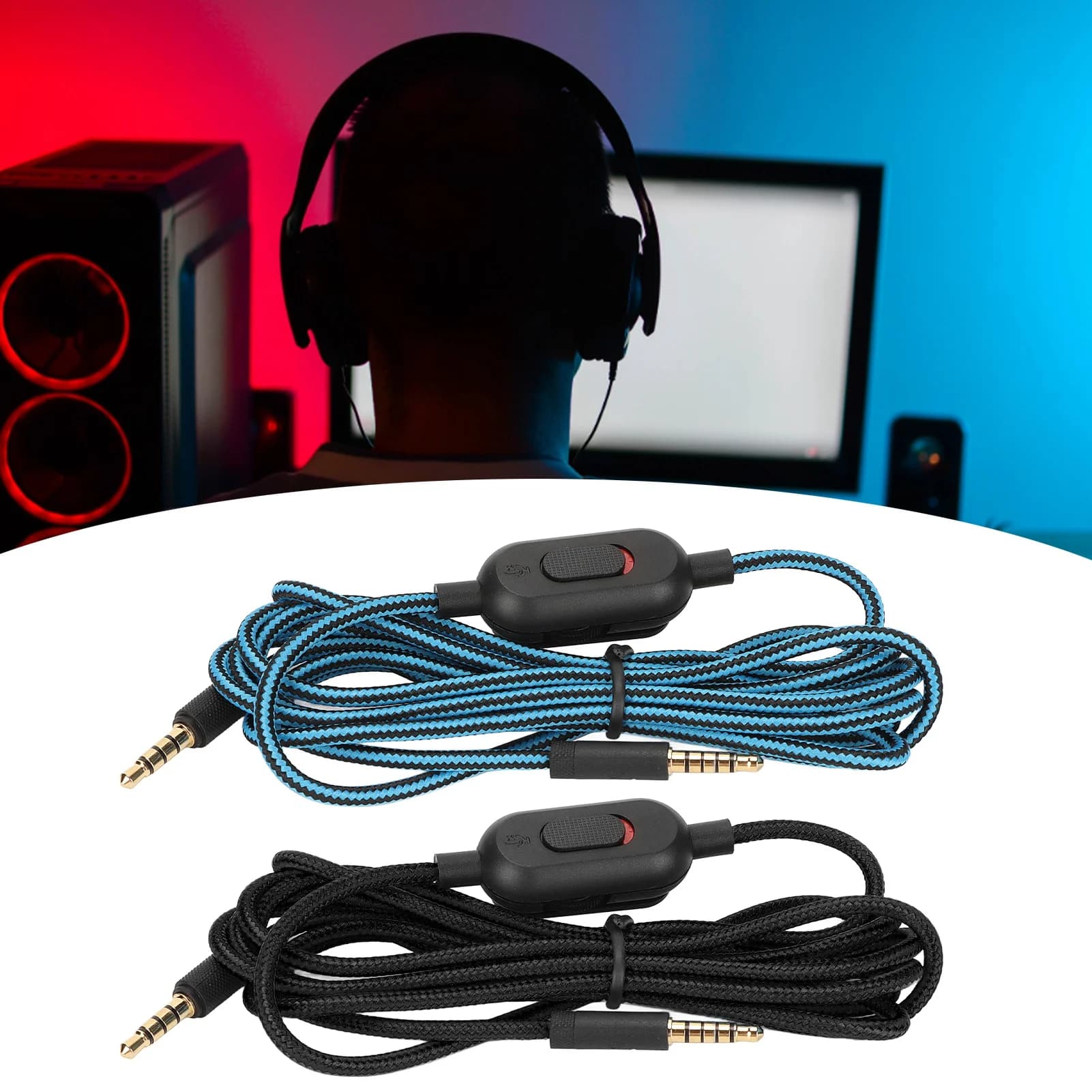 Cavo per cuffie da gioco intrecciato con controllo volume e interruttore mute per Logitech G Pro, G Pro X, G433, G233