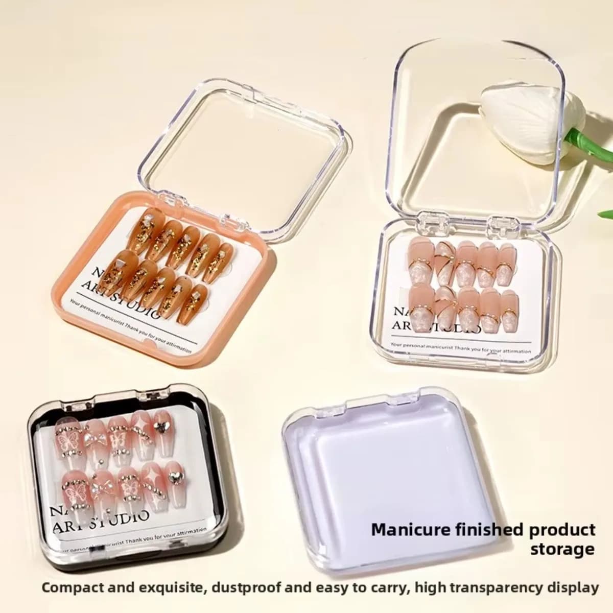 Acrylic nail holder box, high transparency thickened portable case for fake nails – Polished finish