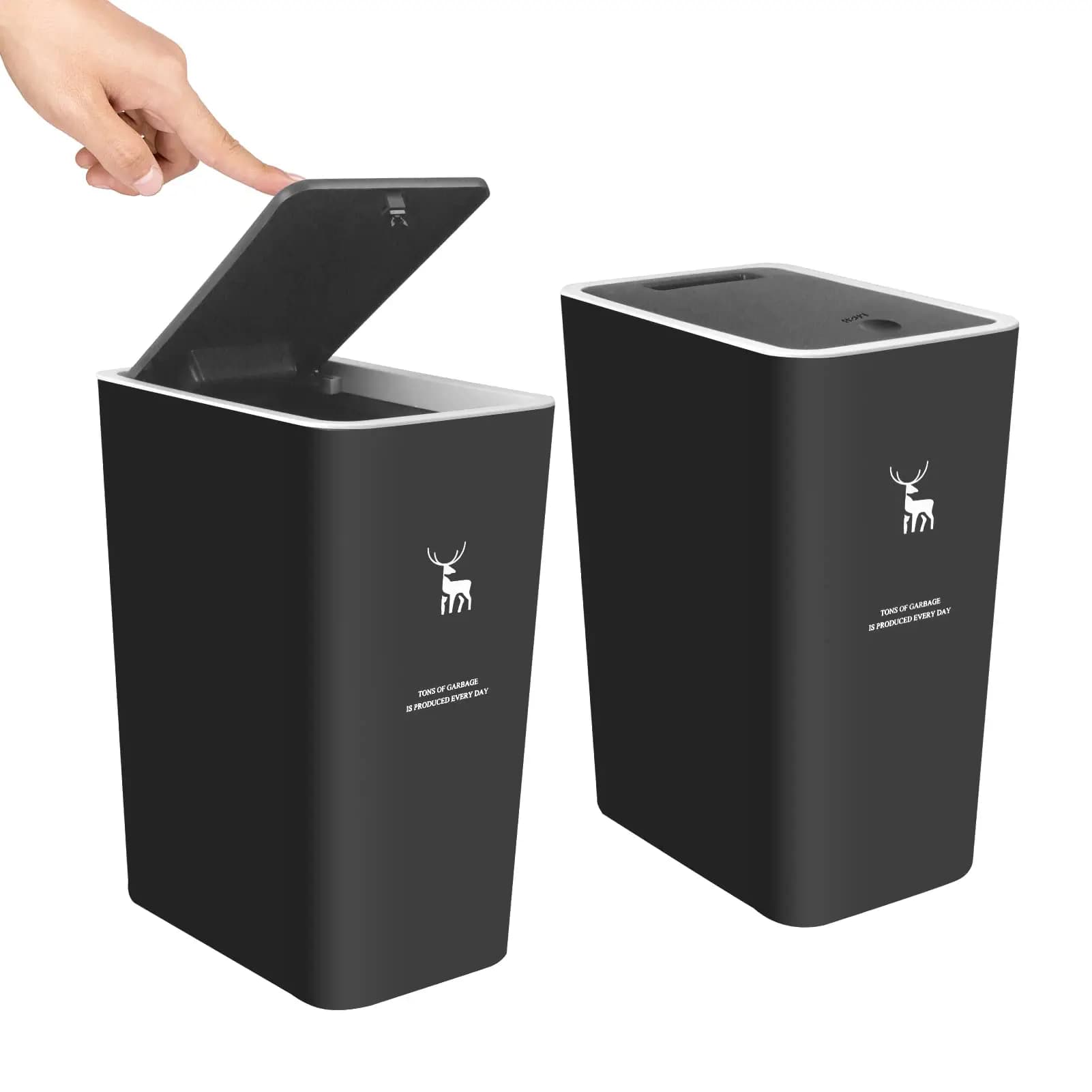 Pattumiera da bagno con coperchio, pattumiera da 15 litri con piano a pressione, pattumiera in plastica, cestino per rifiuti da cucina | Camera da letto | Ufficio