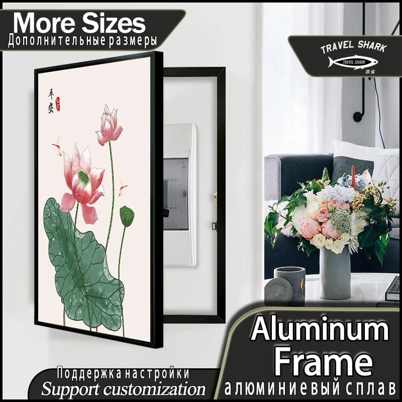 Modern Decorative Hanging Paintings of Meter Box Cover With Wood Frame Home Living Room Decor Poster Mural Power Switch Blocking