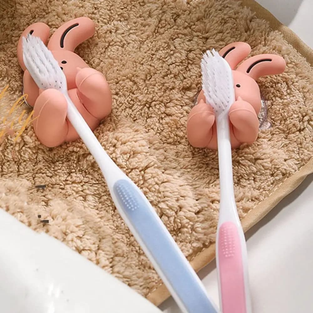 Silicone Bunny Toothbrush Holder Cartoon Suction Cup Shaver Wire Storage Hook Wall-mounted Sundries Storage Rack Bathroom