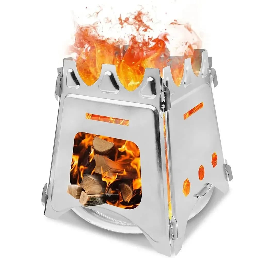 Portable wood stove with stainless steel light folding wood stove for outdoor excursions, trips, barbecue, picnic