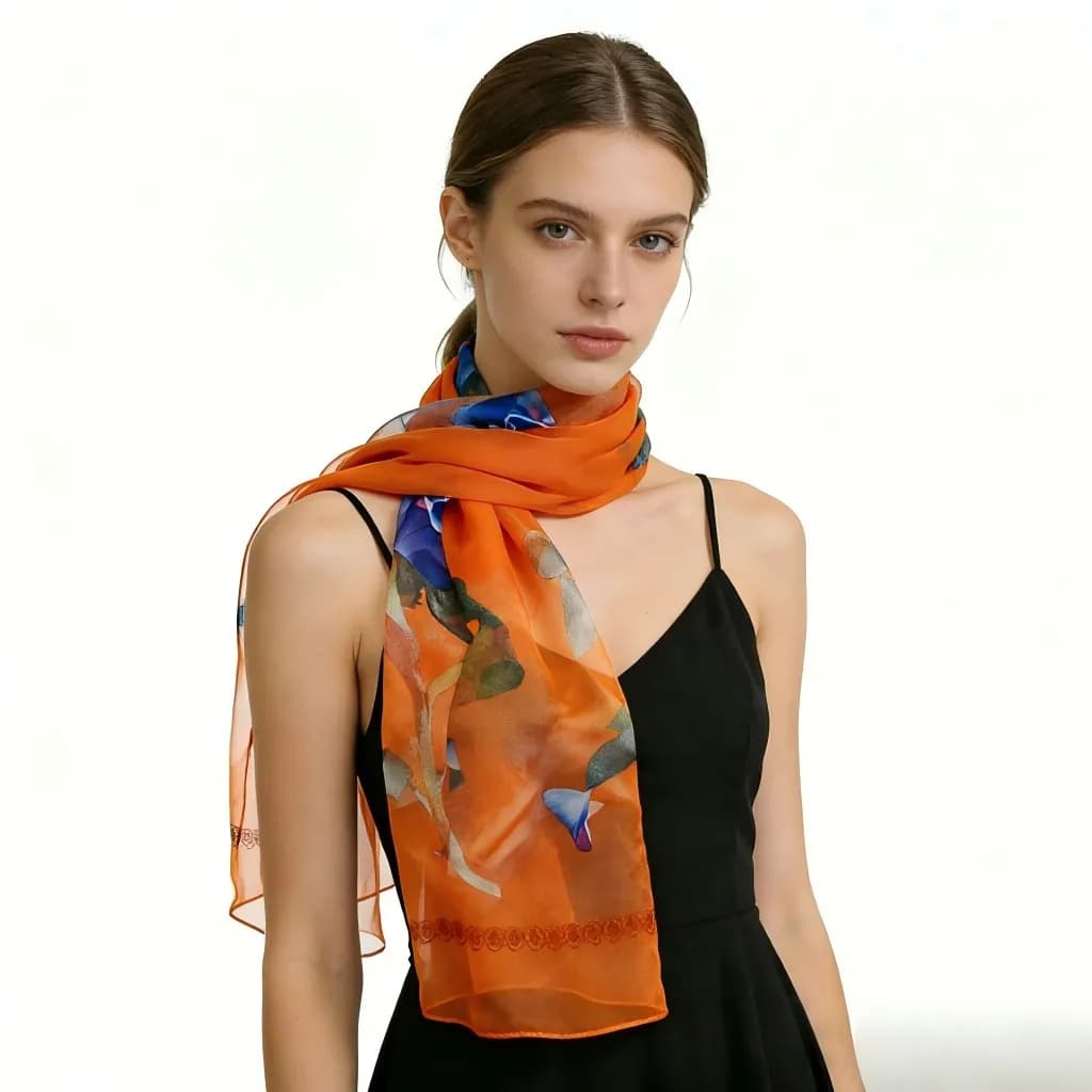 Fashion pink flower Georgette scarf in Chiffon woman print long slim soft scarf leather beach scarf women's scarf